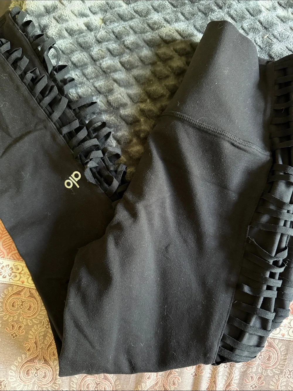 ALO Yoga Black High-Rise Leggings with Lattice Side Trim